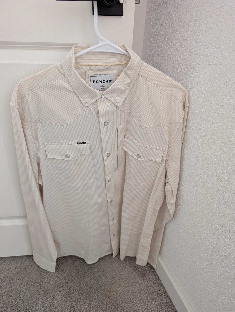 Men's Poncho Slim Fit Pearl snap - Cream Pinstripe - Picture 6 of 8